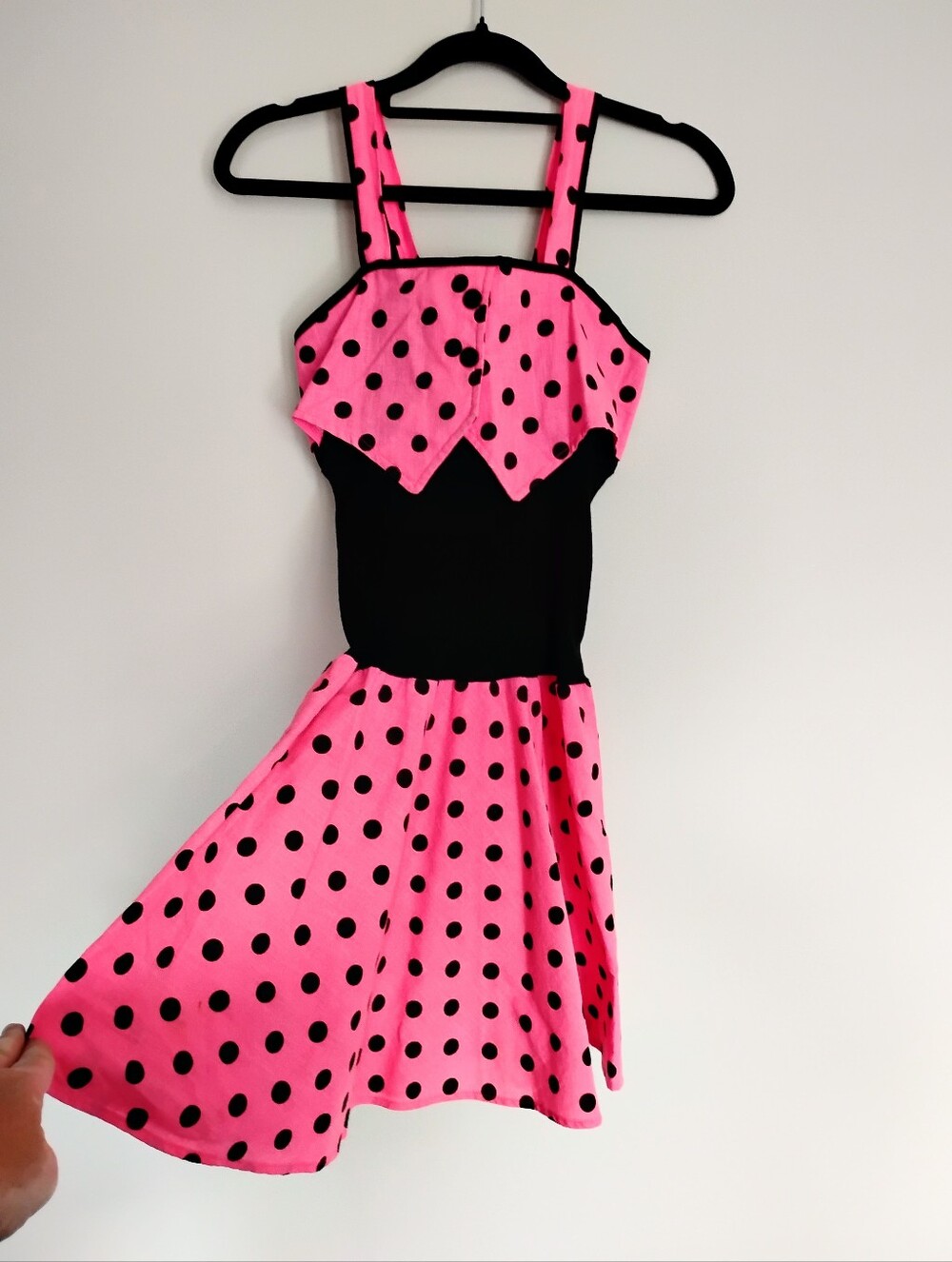 Vintage Washington Square Kids Pink and Black Polka Dot Costume Dress Size 12